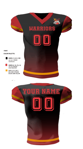 Football Jersey, Warriors, Football, Teamtime, Team time, sublimation, custom sports apparel, team uniforms, spirit wear, spiritwear, sports uniforms, custom shirts, team store, custom team store, fundraiser sports, apparel fundraiser