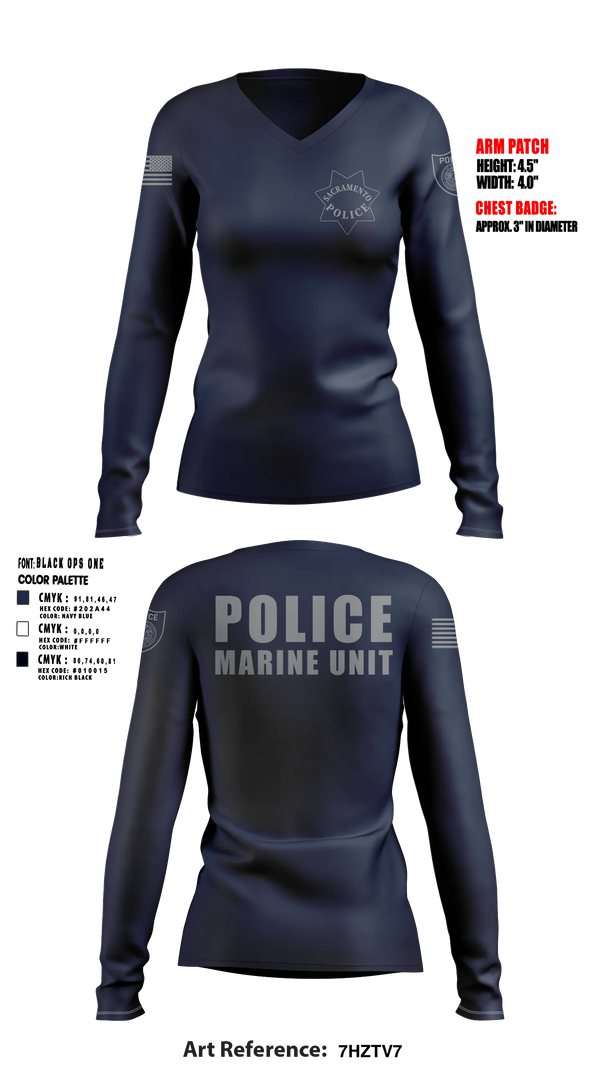 Sacramento Police Marine Unit Women's Long Sleeve V-neck Shirt - 5