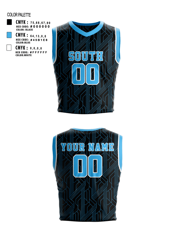 Mens Basketball Jersey, South, Men's Basketball, Teamtime, Team time, sublimation, custom sports apparel, team uniforms, spirit wear, spiritwear, sports uniforms, custom shirts, team store, custom team store, fundraiser sports, apparel fundraiser