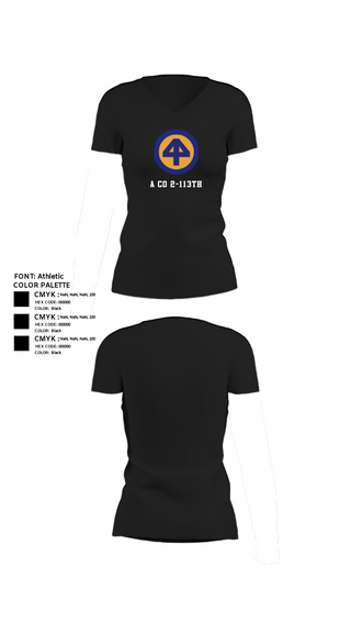 Women's Short Sleeve Vneck Shirt, A CO 2-113th, Army, Teamtime, Team time, sublimation, custom sports apparel, team uniforms, spirit wear, spiritwear, sports uniforms, custom shirts, team store, custom team store, fundraiser sports, apparel fundraiser