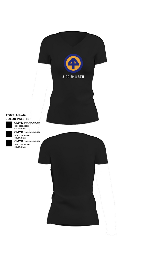 Women's Short Sleeve Vneck Shirt, A CO 2-113th, Army, Teamtime, Team time, sublimation, custom sports apparel, team uniforms, spirit wear, spiritwear, sports uniforms, custom shirts, team store, custom team store, fundraiser sports, apparel fundraiser
