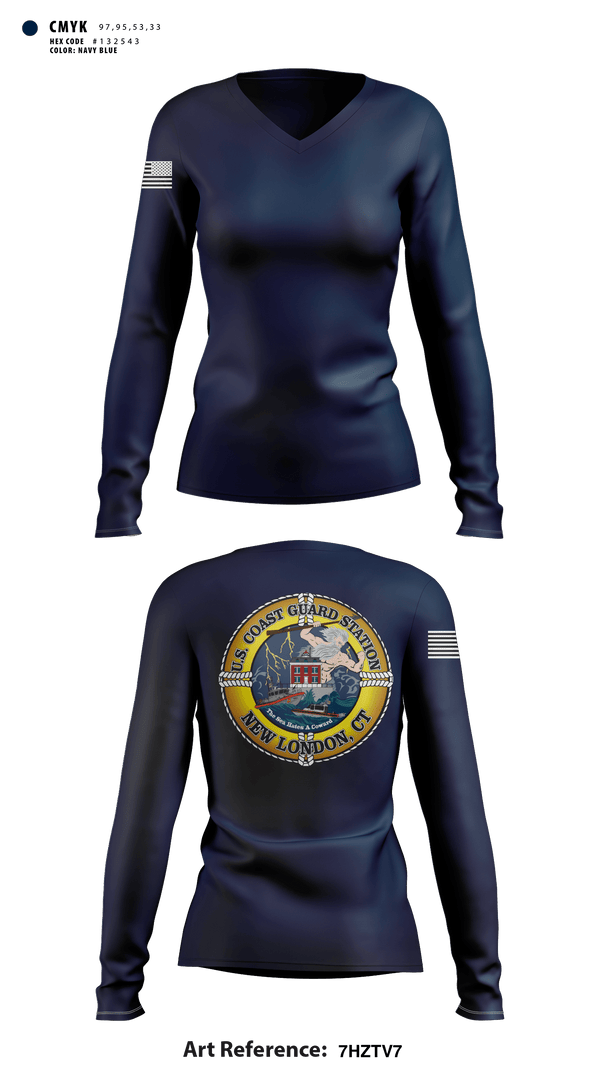 Women's Long Sleeve Vneck Shirt, Station New London, Coast Guard, Teamtime, Team time, sublimation, custom sports apparel, team uniforms, spirit wear, spiritwear, sports uniforms, custom shirts, team store, custom team store, fundraiser sports, apparel fundraiser
