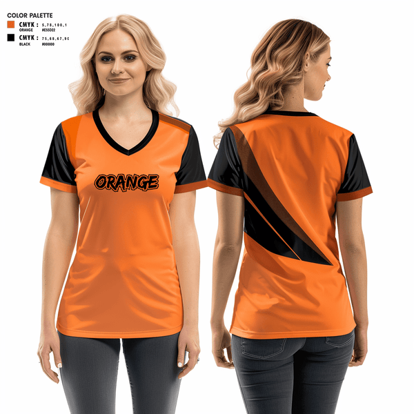 Women's Short Sleeve Vneck Shirt, Orange, Baseball, Teamtime, Team time, sublimation, custom sports apparel, team uniforms, spirit wear, spiritwear, sports uniforms, custom shirts, team store, custom team store, fundraiser sports, apparel fundraiser