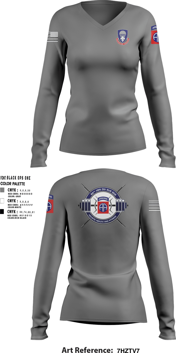 Women's Long Sleeve Vneck Shirt, 82nd ADSB H2F, Army, Teamtime, Team time, sublimation, custom sports apparel, team uniforms, spirit wear, spiritwear, sports uniforms, custom shirts, team store, custom team store, fundraiser sports, apparel fundraiser