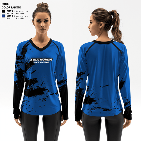 Women's Long Sleeve Vneck Shirt, south high, Track & Field, Teamtime, Team time, sublimation, custom sports apparel, team uniforms, spirit wear, spiritwear, sports uniforms, custom shirts, team store, custom team store, fundraiser sports, apparel fundraiser
