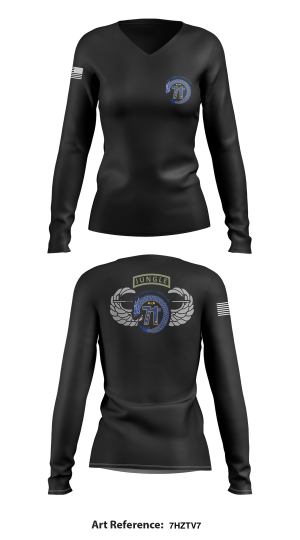 Women's Long Sleeve Vneck Shirt, 71st Chemical Company (HR), Army, Teamtime, Team time, sublimation, custom sports apparel, team uniforms, spirit wear, spiritwear, sports uniforms, custom shirts, team store, custom team store, fundraiser sports, apparel fundraiser