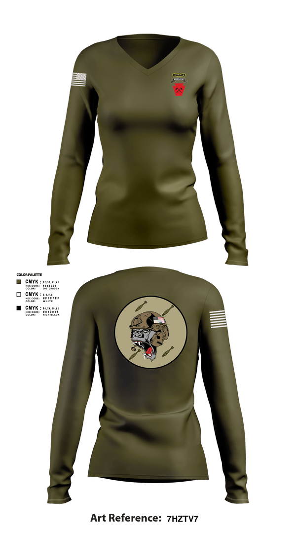 Women's Long Sleeve Vneck Shirt, Aco 1-111th secfor1-111 MTR renew, National Guard, Teamtime, Team time, sublimation, custom sports apparel, team uniforms, spirit wear, spiritwear, sports uniforms, custom shirts, team store, custom team store, fundraiser sports, apparel fundraiser