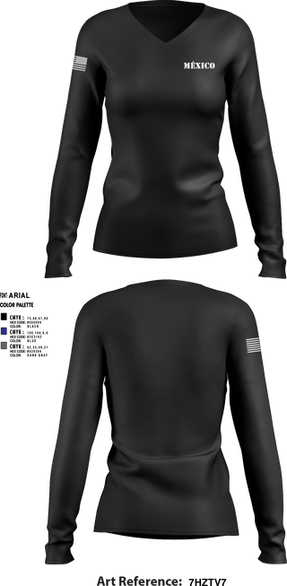 Women's Long Sleeve Vneck Shirt, México, Army, Teamtime, Team time, sublimation, custom sports apparel, team uniforms, spirit wear, spiritwear, sports uniforms, custom shirts, team store, custom team store, fundraiser sports, apparel fundraiser
