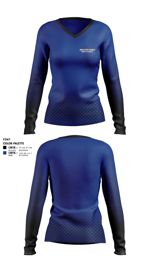 Women's Long Sleeve Vneck Shirt, south high, Track & Field, Teamtime, Team time, sublimation, custom sports apparel, team uniforms, spirit wear, spiritwear, sports uniforms, custom shirts, team store, custom team store, fundraiser sports, apparel fundraiser