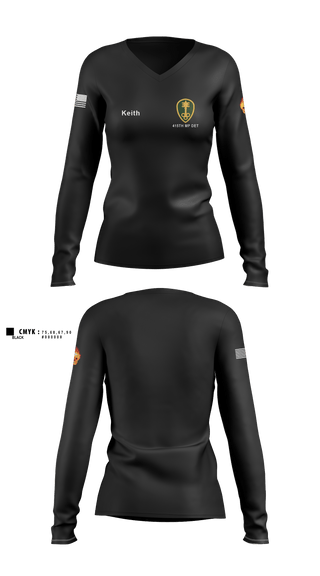 Women's Long Sleeve Vneck Shirt, 415th MP DET, Army, Teamtime, Team time, sublimation, custom sports apparel, team uniforms, spirit wear, spiritwear, sports uniforms, custom shirts, team store, custom team store, fundraiser sports, apparel fundraiser