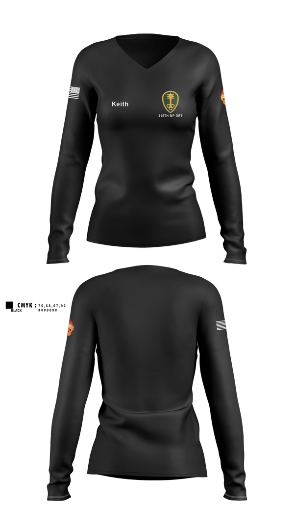 Women's Long Sleeve Vneck Shirt, 415th MP DET, Army, Teamtime, Team time, sublimation, custom sports apparel, team uniforms, spirit wear, spiritwear, sports uniforms, custom shirts, team store, custom team store, fundraiser sports, apparel fundraiser