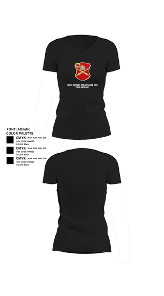 Women's Short Sleeve Vneck Shirt, Bravo Battery, 6th Battalion, 10th Field Artillery, , Teamtime, Team time, sublimation, custom sports apparel, team uniforms, spirit wear, spiritwear, sports uniforms, custom shirts, team store, custom team store, fundraiser sports, apparel fundraiser