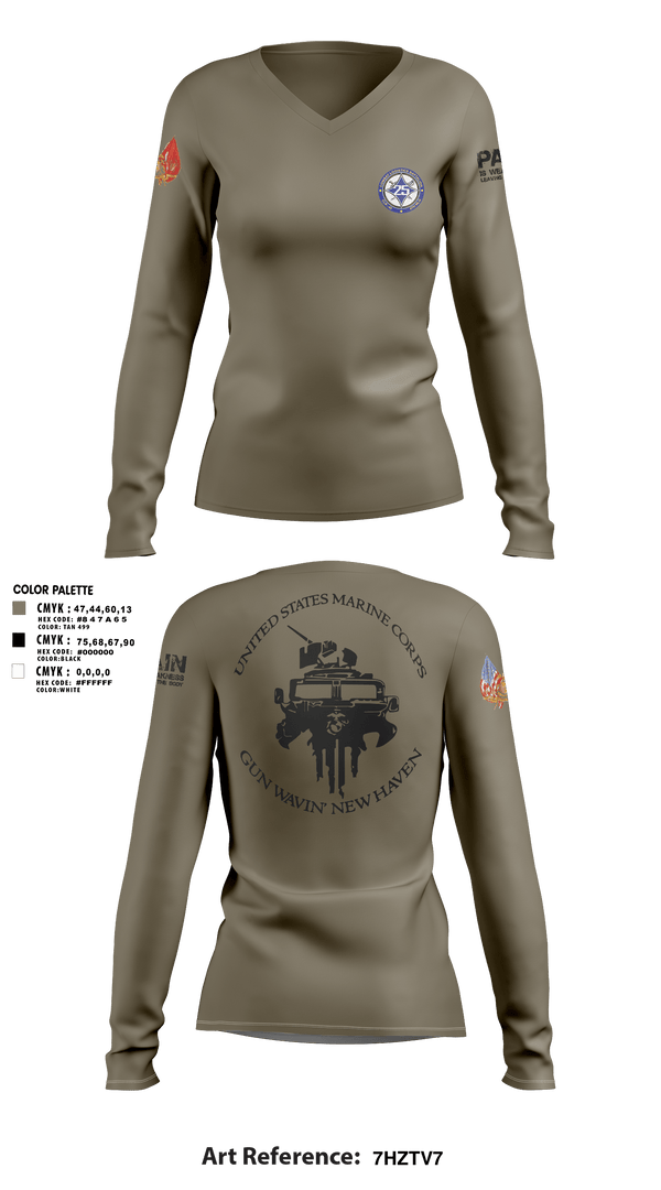 Women's Long Sleeve Vneck Shirt, Maintenance Service Company, Marines, Teamtime, Team time, sublimation, custom sports apparel, team uniforms, spirit wear, spiritwear, sports uniforms, custom shirts, team store, custom team store, fundraiser sports, apparel fundraiser
