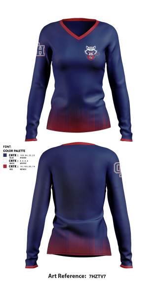 Women's Long Sleeve Vneck Shirt, Oak Hill High School, Spirit Store, Teamtime, Team time, sublimation, custom sports apparel, team uniforms, spirit wear, spiritwear, sports uniforms, custom shirts, team store, custom team store, fundraiser sports, apparel fundraiser