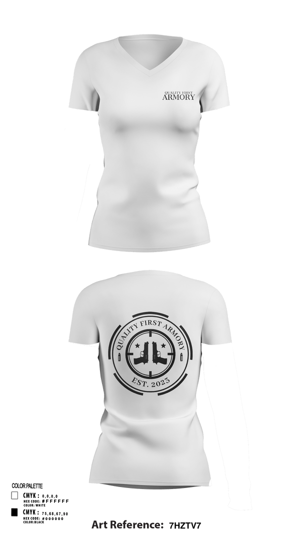 Women's Short Sleeve Vneck Shirt, QUALITY FIRST ARMORY, , Teamtime, Team time, sublimation, custom sports apparel, team uniforms, spirit wear, spiritwear, sports uniforms, custom shirts, team store, custom team store, fundraiser sports, apparel fundraiser
