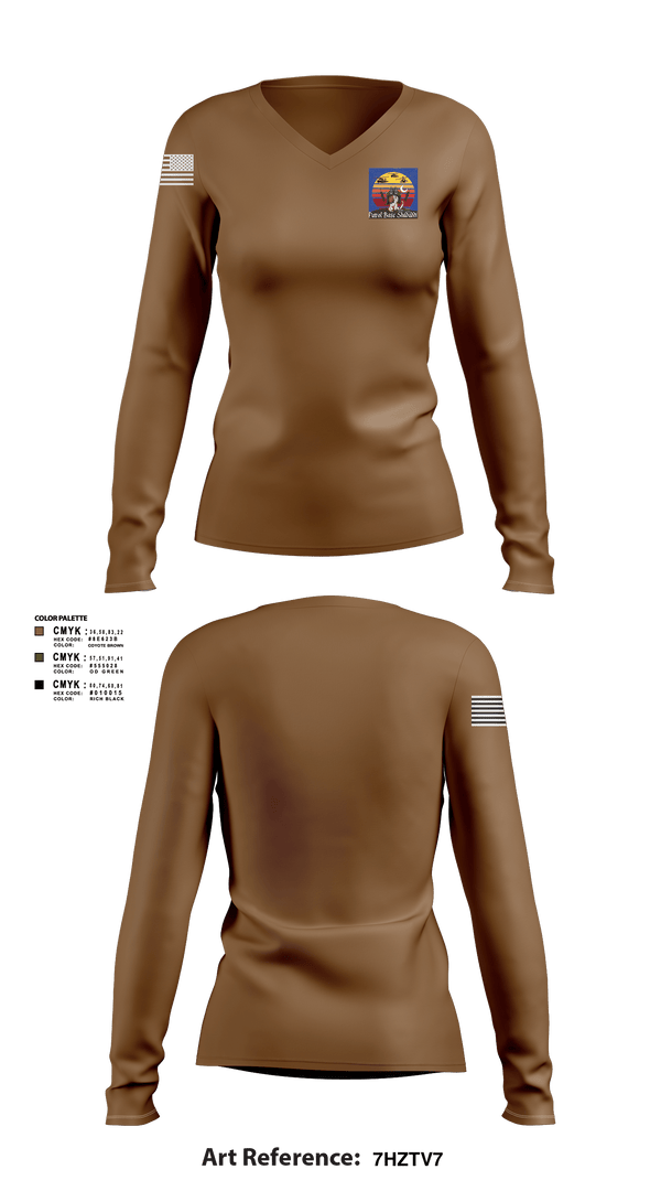 Women's Long Sleeve Vneck Shirt, TF Wolverine, Army, Teamtime, Team time, sublimation, custom sports apparel, team uniforms, spirit wear, spiritwear, sports uniforms, custom shirts, team store, custom team store, fundraiser sports, apparel fundraiser
