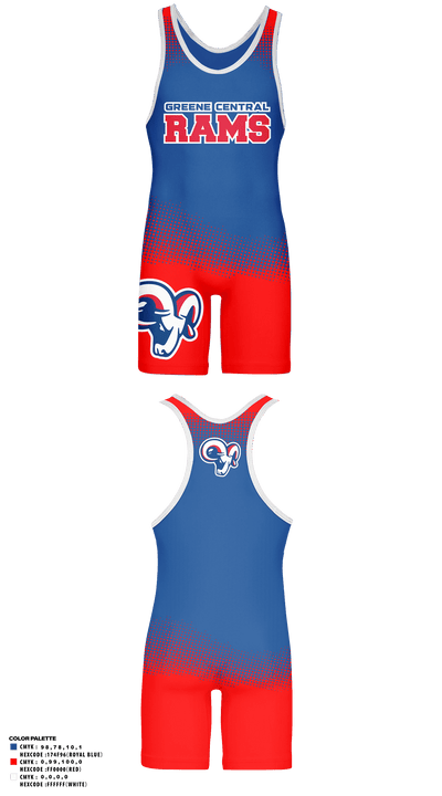 Greene Central Rams 3698079 Wrestling Singlet - 3