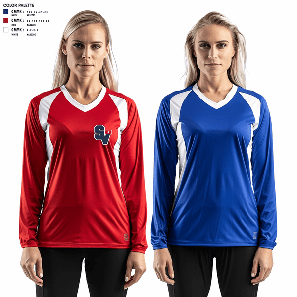 Women's Long Sleeve Vneck Shirt, Smithson Valley Youth Football, Football, Teamtime, Team time, sublimation, custom sports apparel, team uniforms, spirit wear, spiritwear, sports uniforms, custom shirts, team store, custom team store, fundraiser sports, apparel fundraiser