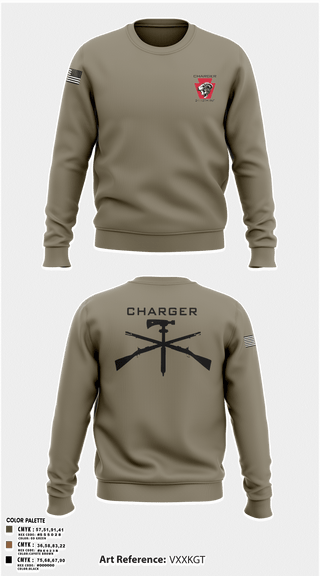 Crew Neck Sweatshirt, Charger Co. / 2-112th Infantry Battalion, National Guard, Teamtime, Team time, sublimation, custom sports apparel, team uniforms, spirit wear, spiritwear, sports uniforms, custom shirts, team store, custom team store, fundraiser sports, apparel fundraiser