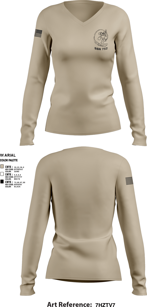 Women's Long Sleeve Vneck Shirt, USS PASADENA, Navy, Teamtime, Team time, sublimation, custom sports apparel, team uniforms, spirit wear, spiritwear, sports uniforms, custom shirts, team store, custom team store, fundraiser sports, apparel fundraiser