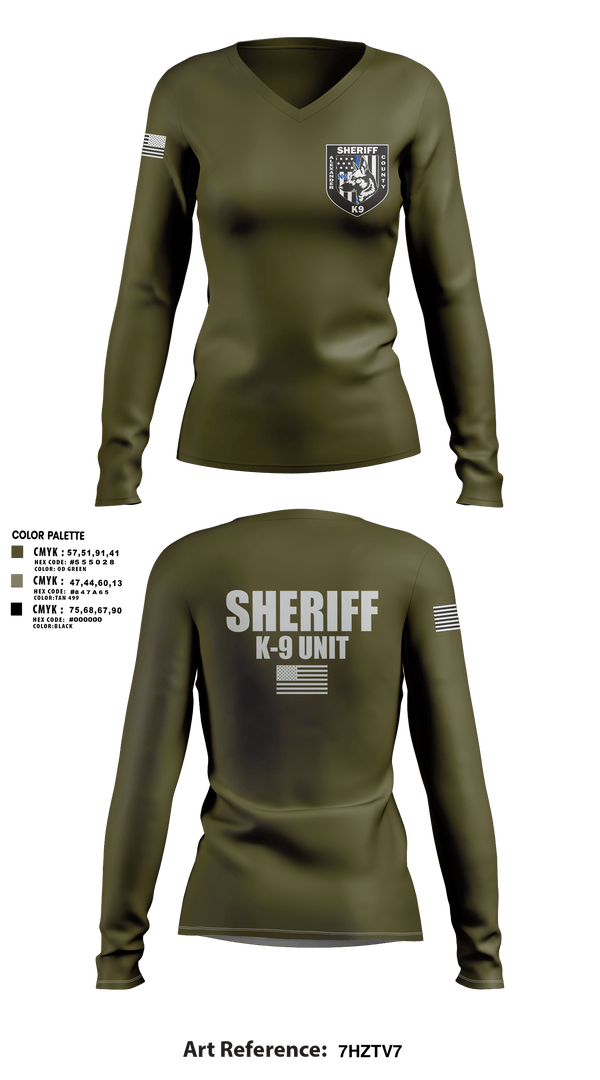 Women's Long Sleeve Vneck Shirt, Alexander County Sheriff Office K-9, Police, Teamtime, Team time, sublimation, custom sports apparel, team uniforms, spirit wear, spiritwear, sports uniforms, custom shirts, team store, custom team store, fundraiser sports, apparel fundraiser
