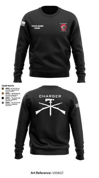Crew Neck Sweatshirt, Charger Co. / 2-112th Infantry Battalion, National Guard, Teamtime, Team time, sublimation, custom sports apparel, team uniforms, spirit wear, spiritwear, sports uniforms, custom shirts, team store, custom team store, fundraiser sports, apparel fundraiser