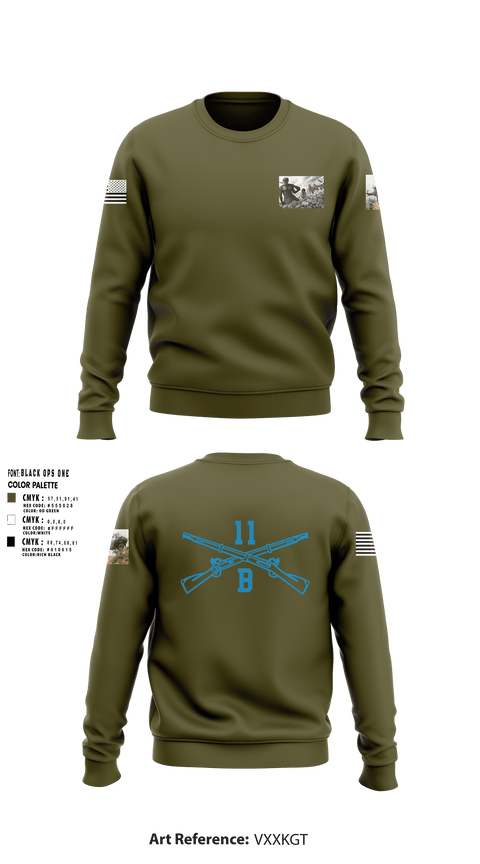 Crew Neck Sweatshirt, 218th Maneuver brigade11 bravo infantry, National Guard, Teamtime, Team time, sublimation, custom sports apparel, team uniforms, spirit wear, spiritwear, sports uniforms, custom shirts, team store, custom team store, fundraiser sports, apparel fundraiser