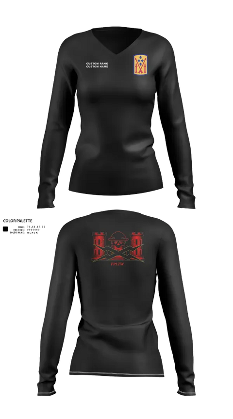 Womens Long Sleeve Vneck Shirt, 11th MDB, Army, Teamtime, Team time, sublimation, custom sports apparel, team uniforms, spirit wear, spiritwear, sports uniforms, custom shirts, team store, custom team store, fundraiser sports, apparel fundraiser
