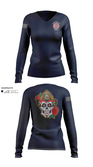 Womens Long Sleeve Vneck Shirt, Carpentersville Fire Department, Fire Department, Teamtime, Team time, sublimation, custom sports apparel, team uniforms, spirit wear, spiritwear, sports uniforms, custom shirts, team store, custom team store, fundraiser sports, apparel fundraiser