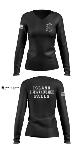 Womens Long Sleeve Vneck Shirt, Island Falls Fire & Ambulance, Fire Department, Teamtime, Team time, sublimation, custom sports apparel, team uniforms, spirit wear, spiritwear, sports uniforms, custom shirts, team store, custom team store, fundraiser sports, apparel fundraiser