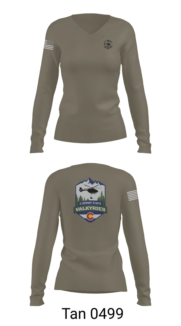 Womens Long Sleeve Vneck Shirt, D Co 3-140th AVN, National Guard, Teamtime, Team time, sublimation, custom sports apparel, team uniforms, spirit wear, spiritwear, sports uniforms, custom shirts, team store, custom team store, fundraiser sports, apparel fundraiser