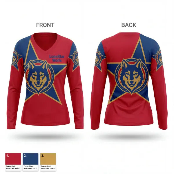 Womens Long Sleeve Vneck Shirt, LoneStar Wolfs, Softball, Teamtime, Team time, sublimation, custom sports apparel, team uniforms, spirit wear, spiritwear, sports uniforms, custom shirts, team store, custom team store, fundraiser sports, apparel fundraiser