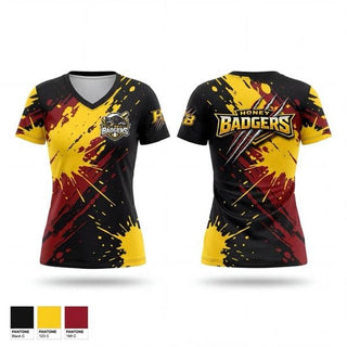 Womens Short Sleeve Vneck Shirt, Honey Badgers, Baseball, Teamtime, Team time, sublimation, custom sports apparel, team uniforms, spirit wear, spiritwear, sports uniforms, custom shirts, team store, custom team store, fundraiser sports, apparel fundraiser