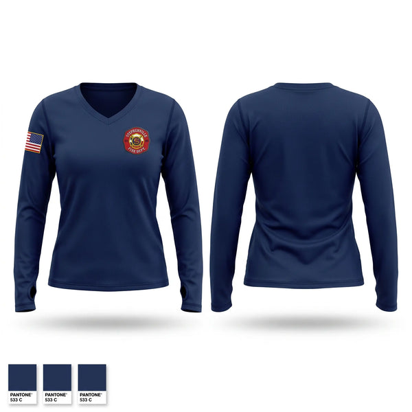 Womens Long Sleeve Vneck Shirt, Stephenville Fire Department, Fire Department, Teamtime, Team time, sublimation, custom sports apparel, team uniforms, spirit wear, spiritwear, sports uniforms, custom shirts, team store, custom team store, fundraiser sports, apparel fundraiser