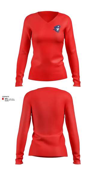 Womens Long Sleeve Vneck Shirt, Kate Duncan Smith DAR School Volleyball, Women's Volleyball, Teamtime, Team time, sublimation, custom sports apparel, team uniforms, spirit wear, spiritwear, sports uniforms, custom shirts, team store, custom team store, fundraiser sports, apparel fundraiser