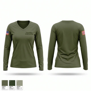 Womens Long Sleeve Vneck Shirt, 3 Amphibious Assault Battalion, Marines, Teamtime, Team time, sublimation, custom sports apparel, team uniforms, spirit wear, spiritwear, sports uniforms, custom shirts, team store, custom team store, fundraiser sports, apparel fundraiser