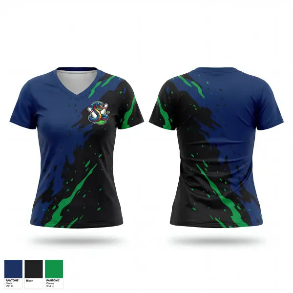 Womens Short Sleeve Vneck Shirt, Pin vipers, Bowling, Teamtime, Team time, sublimation, custom sports apparel, team uniforms, spirit wear, spiritwear, sports uniforms, custom shirts, team store, custom team store, fundraiser sports, apparel fundraiser