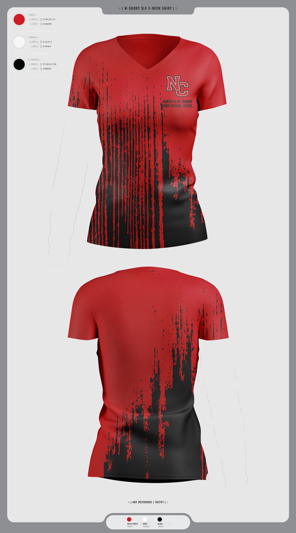 Womens Short Sleeve Vneck Shirt, North Clay Junior High School Cheer, Cheer, Teamtime, Team time, sublimation, custom sports apparel, team uniforms, spirit wear, spiritwear, sports uniforms, custom shirts, team store, custom team store, fundraiser sports, apparel fundraiser