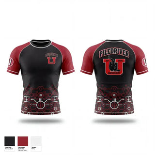 Short Sleeve Rash Guard Shirt, Piledriver University, Wrestling, Teamtime, Team time, sublimation, custom sports apparel, team uniforms, spirit wear, spiritwear, sports uniforms, custom shirts, team store, custom team store, fundraiser sports, apparel fundraiser