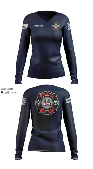 Womens Long Sleeve Vneck Shirt, Gallatin Fire Department Station 4, Fire Department, Teamtime, Team time, sublimation, custom sports apparel, team uniforms, spirit wear, spiritwear, sports uniforms, custom shirts, team store, custom team store, fundraiser sports, apparel fundraiser