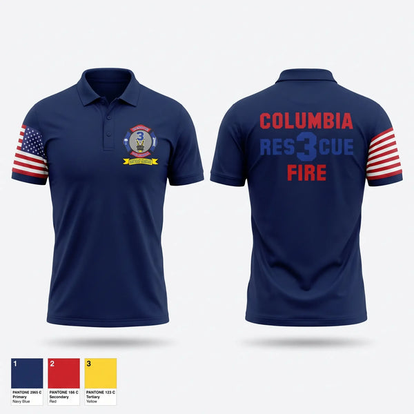 Short Sleeve Performance Polo, Columbia Fire Department RESCUE3, Fire Department, Teamtime, Team time, sublimation, custom sports apparel, team uniforms, spirit wear, spiritwear, sports uniforms, custom shirts, team store, custom team store, fundraiser sports, apparel fundraiser
