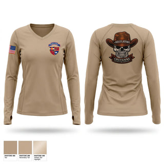 Womens Long Sleeve Vneck Shirt, Cheyenne US Army Recruiting Company, Army, Teamtime, Team time, sublimation, custom sports apparel, team uniforms, spirit wear, spiritwear, sports uniforms, custom shirts, team store, custom team store, fundraiser sports, apparel fundraiser