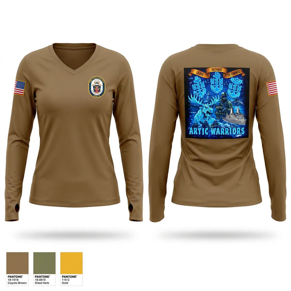 Womens Long Sleeve Vneck Shirt, USS Anchorage, Navy, Teamtime, Team time, sublimation, custom sports apparel, team uniforms, spirit wear, spiritwear, sports uniforms, custom shirts, team store, custom team store, fundraiser sports, apparel fundraiser