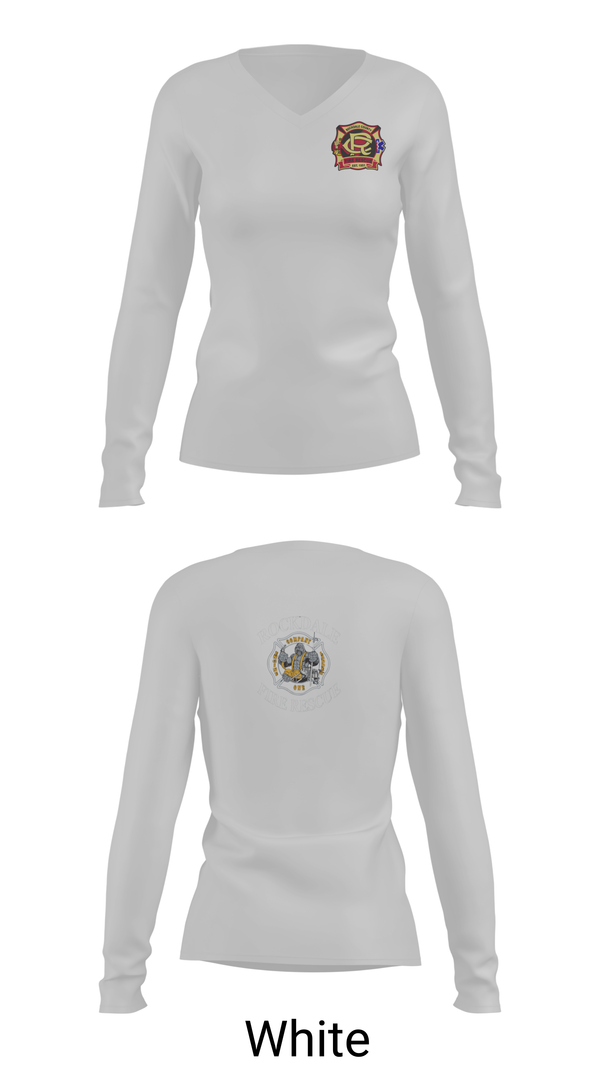 Womens Long Sleeve Vneck Shirt, Rockdale County Fire Rescue Company 1, Fire Department, Teamtime, Team time, sublimation, custom sports apparel, team uniforms, spirit wear, spiritwear, sports uniforms, custom shirts, team store, custom team store, fundraiser sports, apparel fundraiser