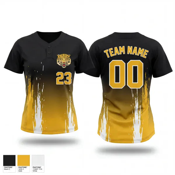 Two Button Softball Jersey, Tigers, Softball, Teamtime, Team time, sublimation, custom sports apparel, team uniforms, spirit wear, spiritwear, sports uniforms, custom shirts, team store, custom team store, fundraiser sports, apparel fundraiser