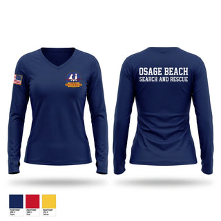 Womens Long Sleeve Vneck Shirt, Osage Beach Fire Protection District Search and Rescue, Fire Department, Teamtime, Team time, sublimation, custom sports apparel, team uniforms, spirit wear, spiritwear, sports uniforms, custom shirts, team store, custom team store, fundraiser sports, apparel fundraiser