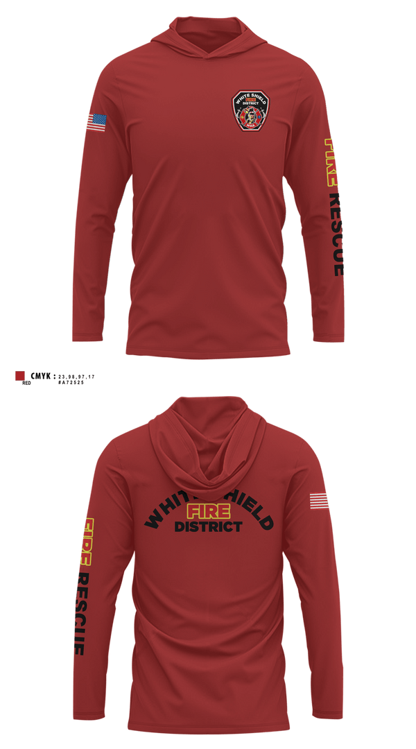 Long Sleeve Hooded Sun Shirt, White Shield Fire Department, Fire Department, Teamtime, Team time, sublimation, custom sports apparel, team uniforms, spirit wear, spiritwear, sports uniforms, custom shirts, team store, custom team store, fundraiser sports, apparel fundraiser