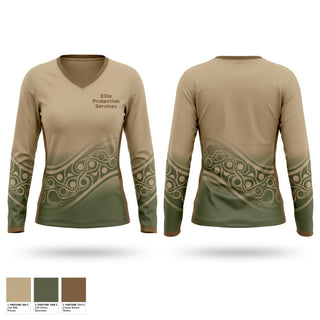 Womens Long Sleeve Vneck Shirt, Elite Protection Services, , Teamtime, Team time, sublimation, custom sports apparel, team uniforms, spirit wear, spiritwear, sports uniforms, custom shirts, team store, custom team store, fundraiser sports, apparel fundraiser