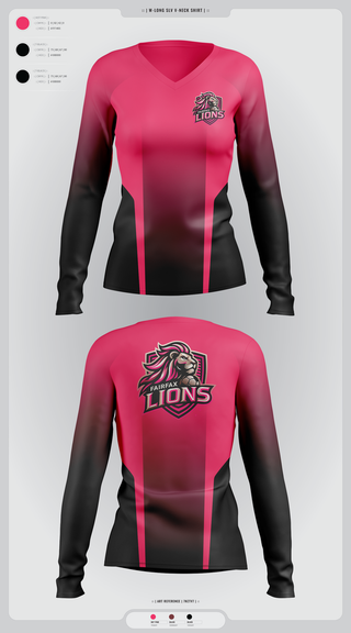 Womens Long Sleeve Vneck Shirt, Fairfax Lions, Men's Soccer, Teamtime, Team time, sublimation, custom sports apparel, team uniforms, spirit wear, spiritwear, sports uniforms, custom shirts, team store, custom team store, fundraiser sports, apparel fundraiser