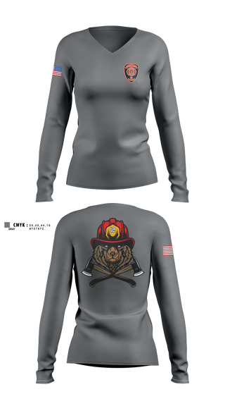 Womens Long Sleeve Vneck Shirt, Stewart County Fire Rescue, Fire Department, Teamtime, Team time, sublimation, custom sports apparel, team uniforms, spirit wear, spiritwear, sports uniforms, custom shirts, team store, custom team store, fundraiser sports, apparel fundraiser